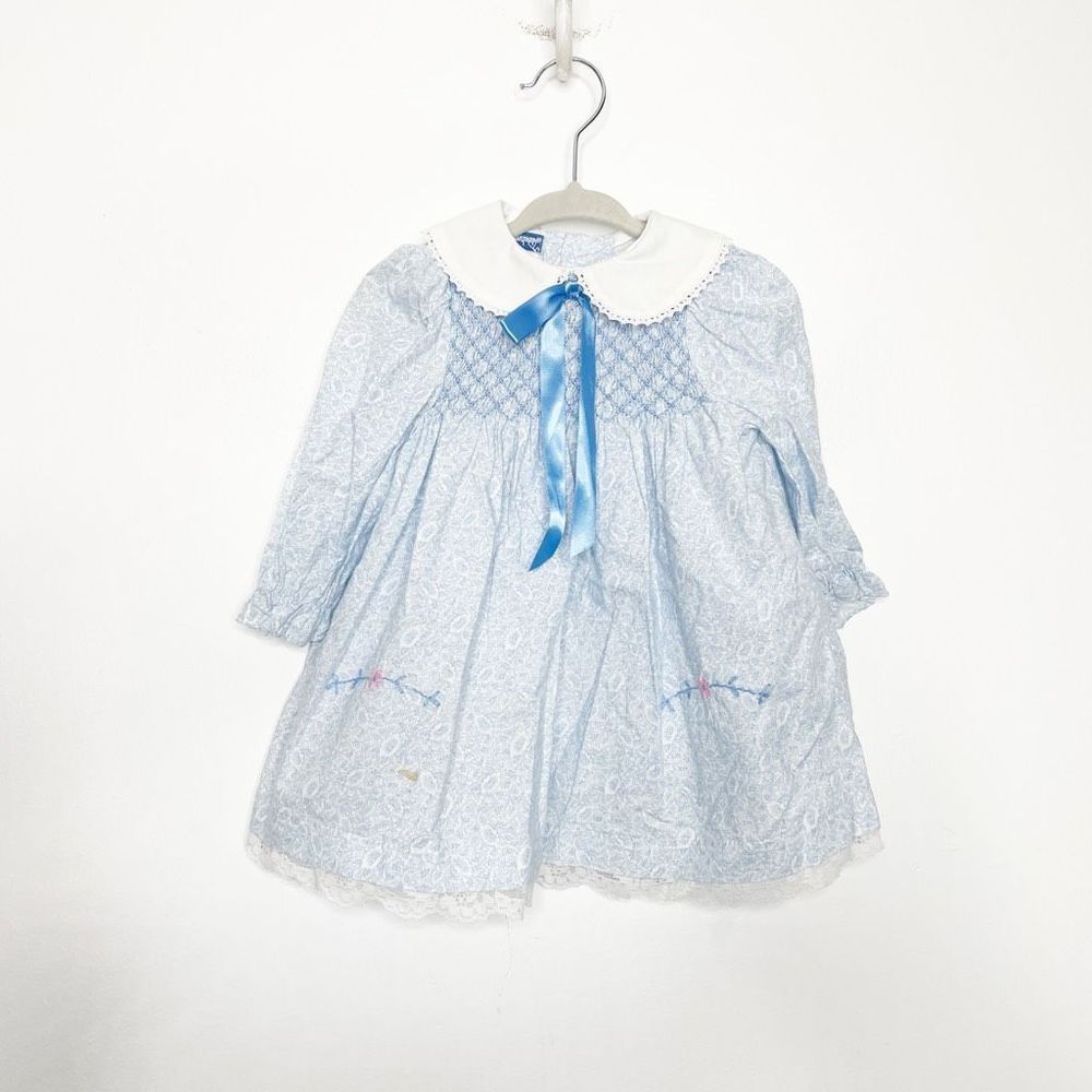 vintage 80s POLLY FLINDERS collared prairie dress blue floral F2596 24 MONTH